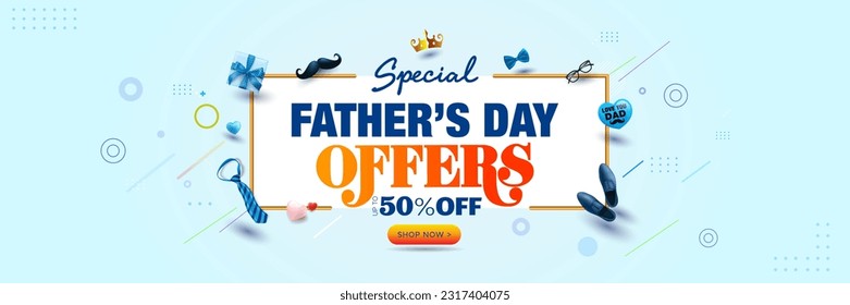 Father's Day background design. Special Sale, offer, deal discount, Promotion poster, web shopping banner template. 3d Vector illustration.