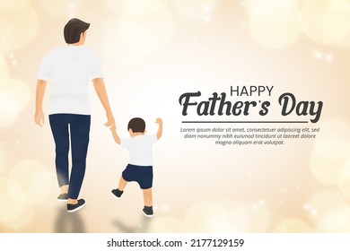 Fathers day background with a father walking and holding his son's hand