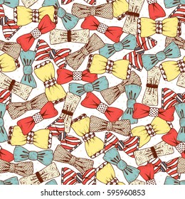 Father's Day background. Hand drawn Bow Ties Vector Seamless pattern. Men's Accessories.