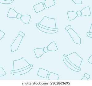 Father's day background with hat, tie and glasses icon pattern, template for banner, greeting card, web, social media, gift wrapping.