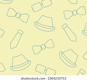 Father's day background with hat, tie and glasses icon pattern, template for banner, greeting card, web, social media, gift wrapping.