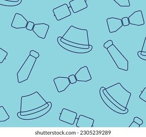 Father's day background with hat, tie and glasses icon pattern, template for banner, greeting card, web, social media, gift wrapping.