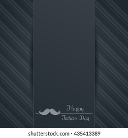 Father's Day background. Mustache and greeting inscription - Happy Father's Day. Logo and elegant lettering on a gray background. Vector illustration