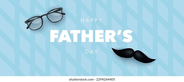 Father's Day background template with glasses, mustache and bold text at diamond pattern. Vector illustration for banner, poster, sale, promo, discount, website social media, flyer, brochure, event