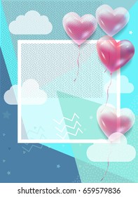 Fathers day banner design with 3D balloons, Abstract background, blue color. Summer    Holiday decoration, frames, paper texture template. Vector illustration.