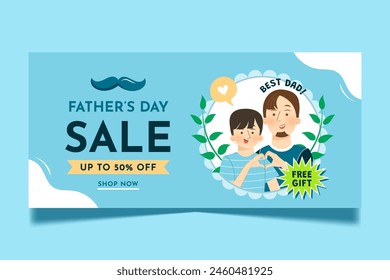 Father's day banner with hand drawn illustration and flat character