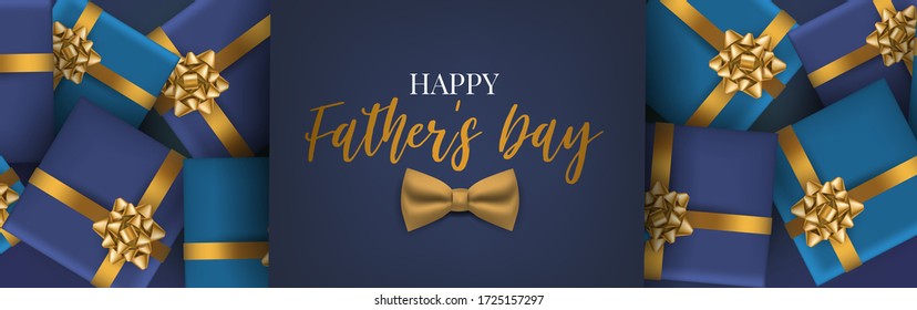 Father's Day banner or header. Blue and purple gift boxes. Vector illustration.