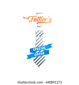 Fathers Day. Banner for holiday sale, discount, ad etc. Trendy typography and striped tie.