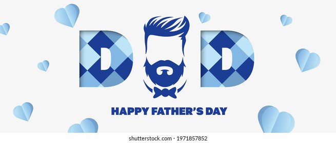 Father's day banner with male silhouette in blue shades