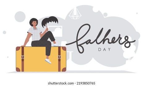Father's day banner. A man holds a mustache on a stick. trendy style. Vector illustration.