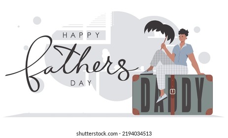 Father's day banner. A man holds a mustache on a stick. trendy style. Vector.