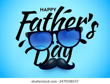 Father's Day banner with mustache ,glasses and calligraphic lettering. Vector illustration for background, poster, template, sale, promo, discount, website social media, flyer, brochure.