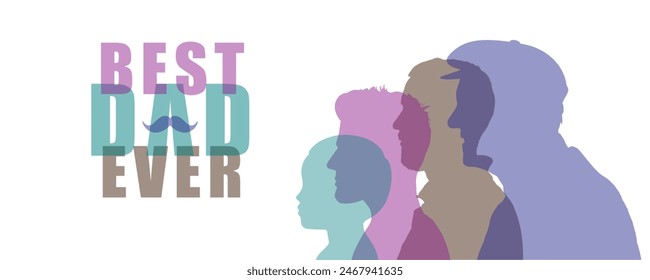 Father's Day banner. Vector illustration with silhouettes of men on a white background close up.