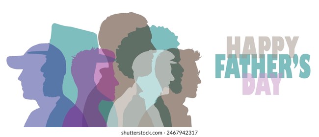 Father's Day banner. Vector illustration with silhouettes of men on a white background close up.