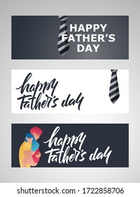 Father's Day banners set. Lettering Happy Father's Day. vector banner with tie. Cute vector illustration of Father and daughter.