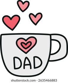 Fathers Day Bear concept. Cute mug with hearts and "DAD" text design. in color line style