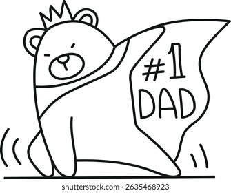 Fathers Day Bear concept. Cute bear in a cape celebrating being the best dad. in thin line style