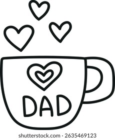 Fathers Day Bear concept. Cute mug with hearts and "DAD" text design. in thin line style
