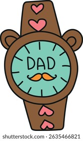 Fathers Day Bear concept. Fun, colorful watch design featuring "DAD" and hearts. in color line style