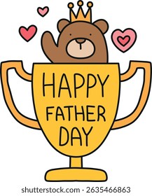 Fathers Day Bear concept. Happy Father’s Day design featuring a bear and trophy. in color line style