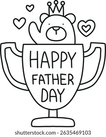 Fathers Day Bear concept. Happy Father’s Day design featuring a bear and trophy. in thin line style