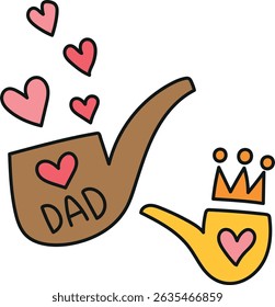 Fathers Day Bear concept. Father's Day illustration with pipes and hearts. in color line style