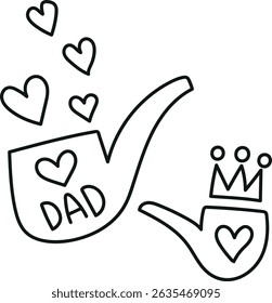 Fathers Day Bear concept. Father's Day illustration with pipes and hearts. in thin line style