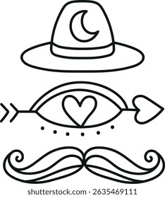 Fathers Day Bear concept. Playful illustration featuring a hat, eye, heart, and mustache. in thin line style
