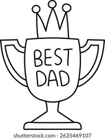 Fathers Day Bear concept. Trophy with "Best Dad" message and a crown design. in thin line style