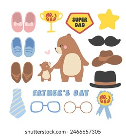 Fathers day bear element collection daddy and baby together Heartwarming Cartoon Illustration