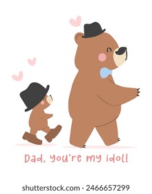 Folgen Vätertag Bär glückliches Baby über Daddy Schritt gemeinsam Heartwärming Cartoon Illustration