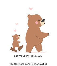 Folgen Vätertag Bär glückliches Baby über Daddy Schritt gemeinsam Heartwärming Cartoon Illustration