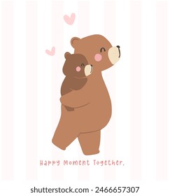 Fathers day bear happy baby on daddy back walking together Heartwarming Cartoon Illustration