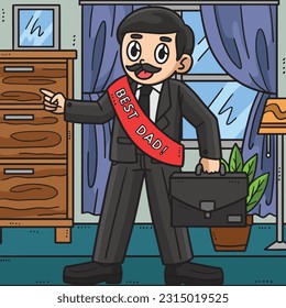 Fathers Day Best Dad Colored Cartoon Illustration