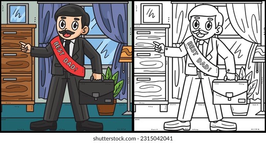 Fathers Day Best Dad Coloring Page Illustration