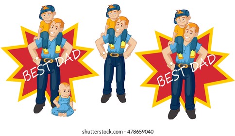 father's day, best dad, father and son vector set