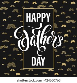 Father's Day Best Dad vector greeting card. Gold moustache pattern. Hipster concept design. Title calligraphy lettering text. Quote