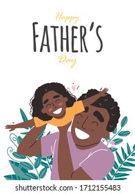 Fathers Day. Black African American Daughter Plays With Dad And Smiling. Family Holiday And Togetherness.