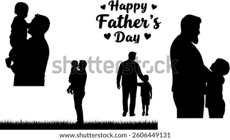 Father's Day Black Vector Silhouette on White Background | Family Celebration Illustration | Dad and Child Bond | Minimalist and Editable Design