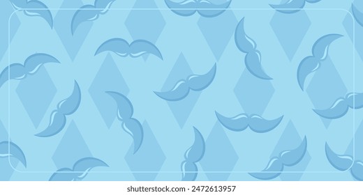 father's day blue background seamless pattern with mustache icons. design for banner, poster, greeting card, social media.