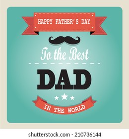 Father's day blue card, retro, vintage, hipster black mustache