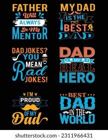 Father's day bundle t shirt design, father's day typography t shirt bundle design, father's day quotes, SVG, vintage, creative, awesome, dad cut files, Father's day quotes t shirt designs 