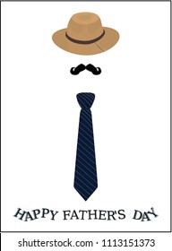 Fathers day calligraphic banner greeting card vector illustration moustache hat tie concept
