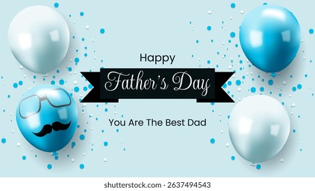 Fathers day card with blue and white balloons, perfect for celebrating dads with a fun and festive design. Suitable for greeting cards and social media posts.