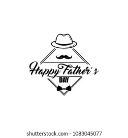 Fathers day card. Bowler hat, Mustache, Bow tie. Dad greeting. Happy Fathers day lettering. Vector illustration