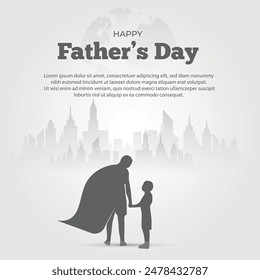 Fathers Day card with cute illustration of dad with son and talking together, modern typography, holiday wishes. Father's Day templates