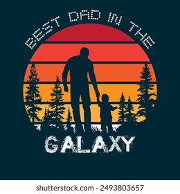 fathers Day card with cute watercolor illustration | The best father in the galaxy. Fathers day design | happy father day