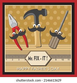 Father's day card design with tools and tools and mustache