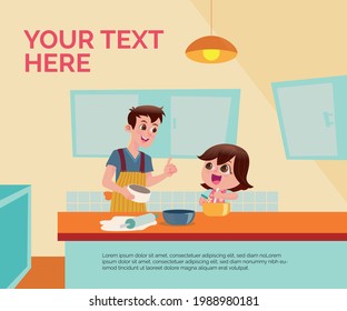 Fathers day Card. Father and daughter cooking