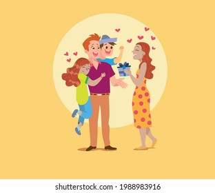 Fathers Day Card. Father receiving a gift in fathers day